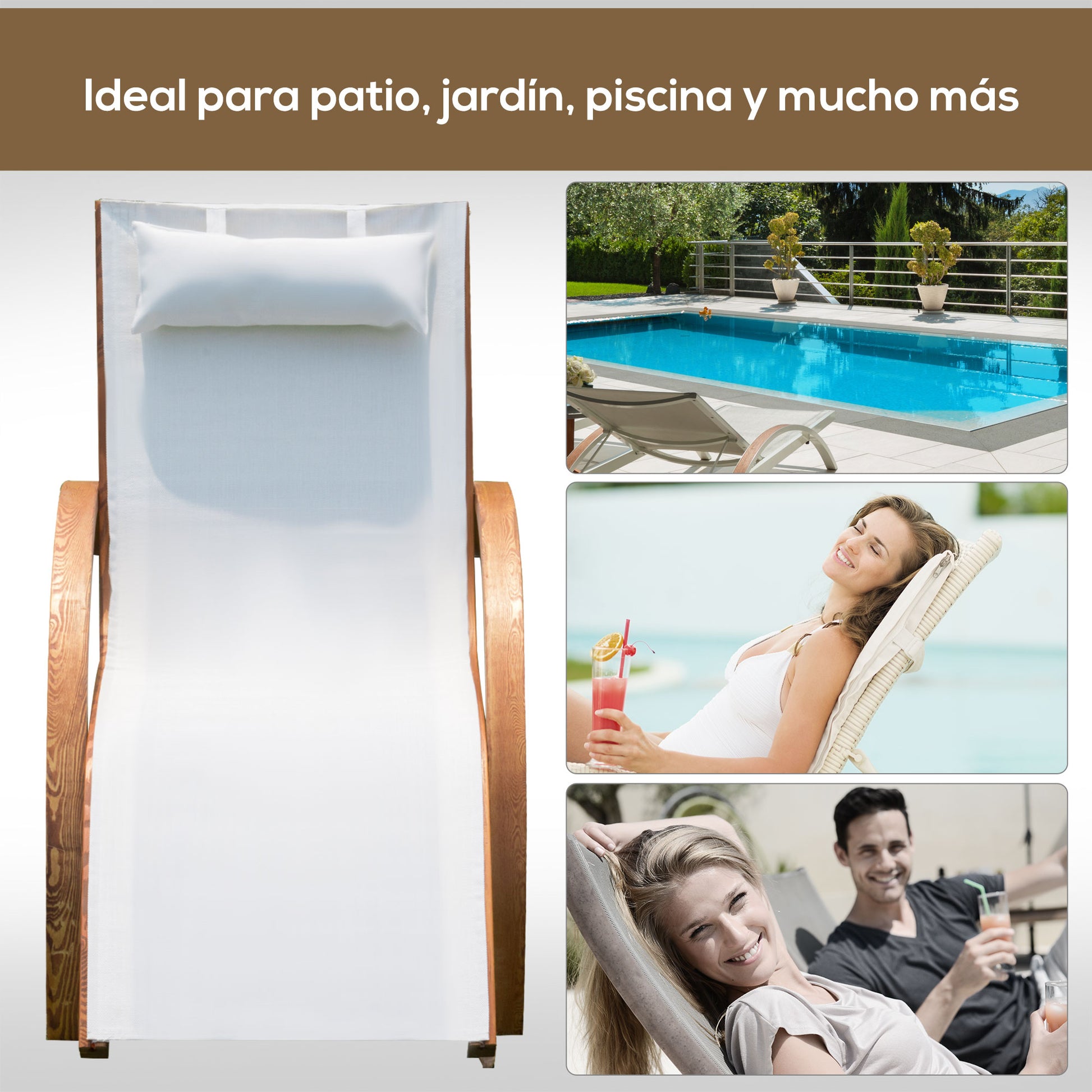 Outsunny Tumbona Tipo Hamaca Jardín Terraza Piscina O Patio 165x72x70cm Blanco_5
