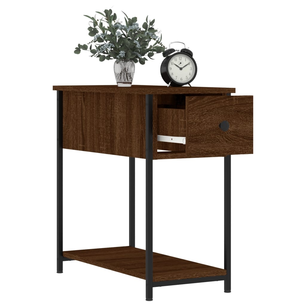 Mesita De Noche Madera De Ingeniería Marrón Roble 30x60x60 Cm_2