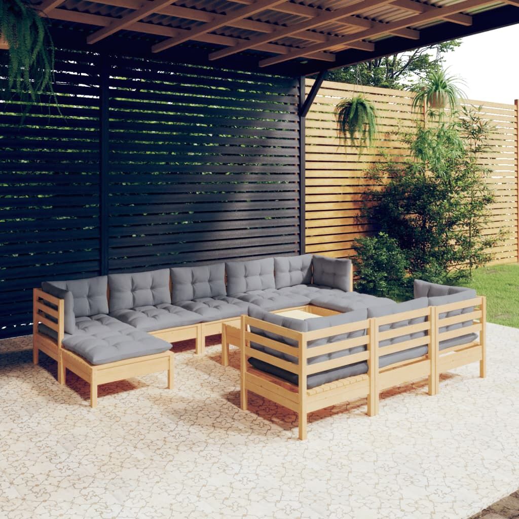 Vidaxl Juego De Muebles De Jardín 11 Pzas Y Cojines Madera Maciza Pino_1