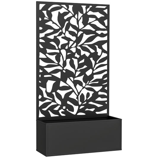 Outsunny Jardinera Exterior Grande De Metal Con Pantalla De Privacidad Negro_0