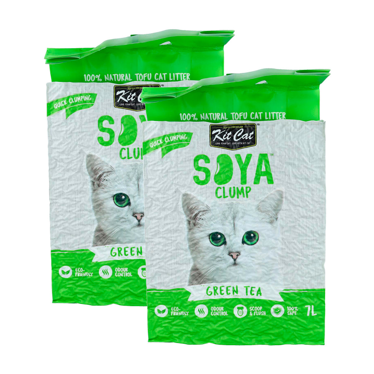 Pack 2x Kit Cat Arena Eco SoyaClump Pack Ahorro - Green Tea 7 L Arena para gatos