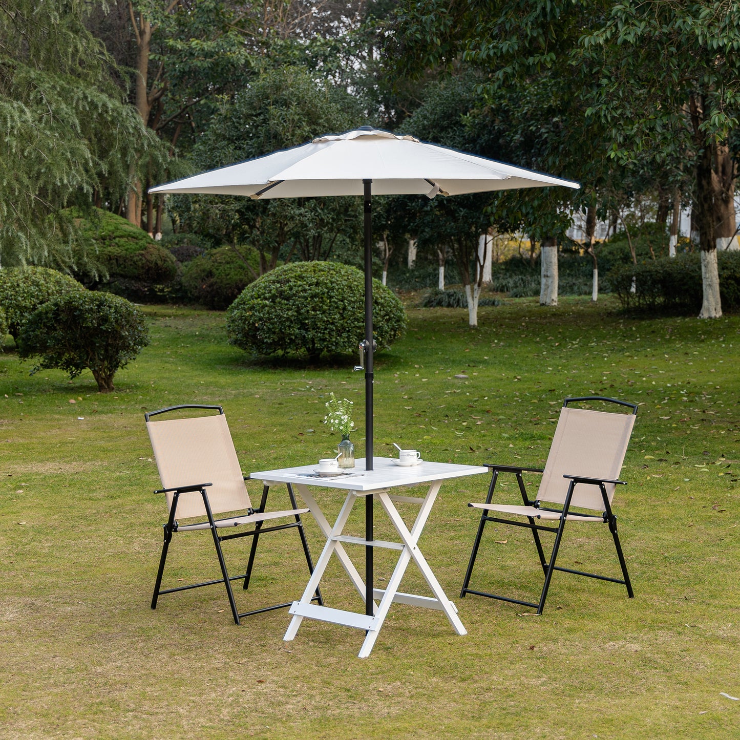 Outsunny Mesa De Jardín Plegable 70x70x70 Cm Con Agujero Para Sombrilla Blanco_1