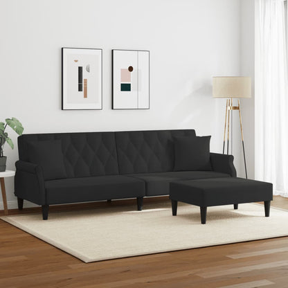 Sofá Cama De 2 Plazas Con Almohadas Y Taburete Terciopelo Negro / Vetonek_1