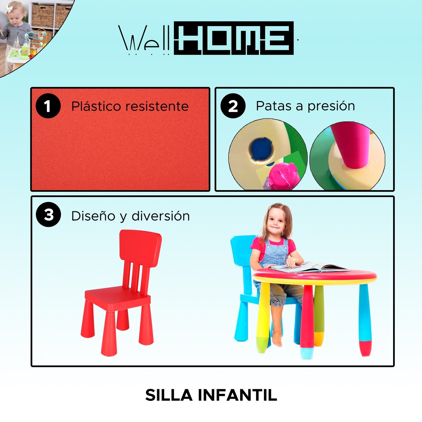 Mesita Infantil Rectangular Roja, Y 2 Sillas