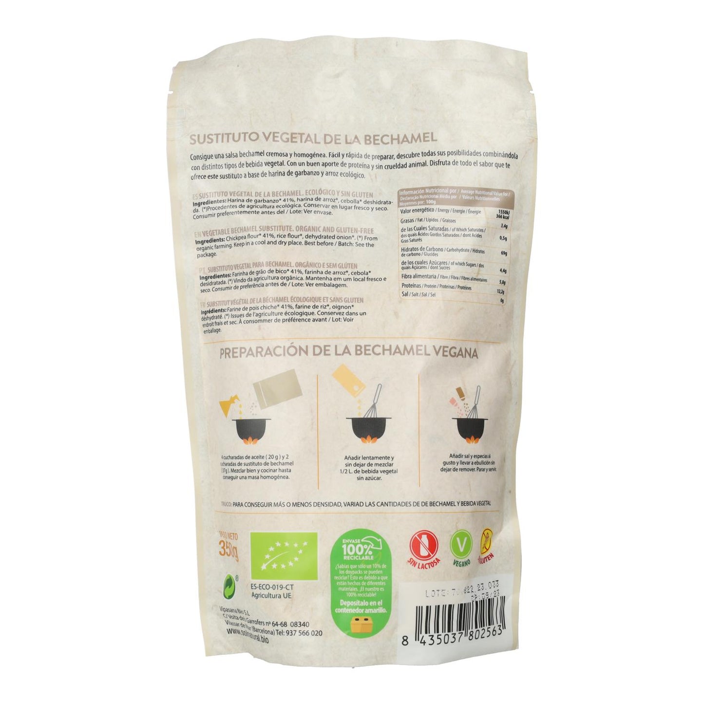 Bechamel Vegana en polvo sin gluten bio Sol Natural 350 g