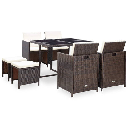 Vidaxl Set Comedor De Jardín 9 Piezas Y Cojines Ratán Sintético Marrón_0