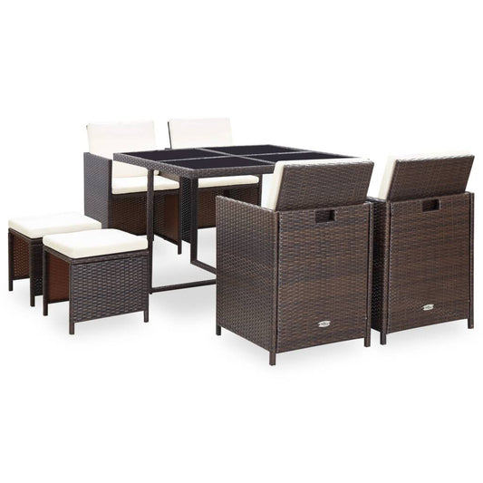 Vidaxl Set Comedor De Jardín 9 Piezas Y Cojines Ratán Sintético Marrón_0
