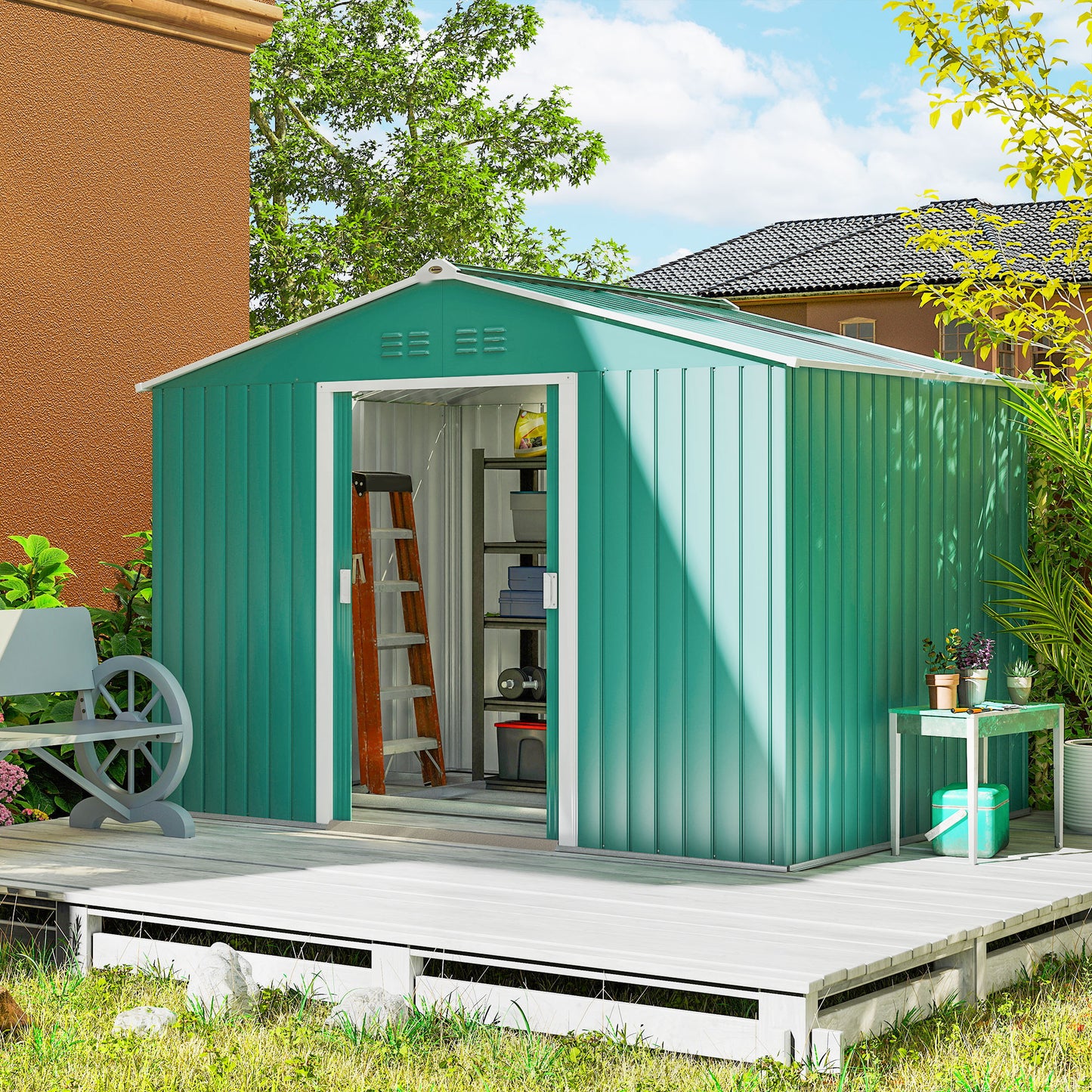 Outsunny Caseta De Jardín Exterior 4,9 M² 277x195x192 Cm Con Puerta Corredera_1