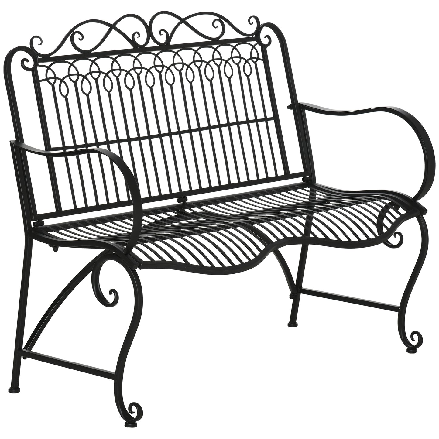 Outsunny Banco Jardín 2 Plazas 110x60x97 Cm Con Reposabrazos Carga 200 Kg Negro_0