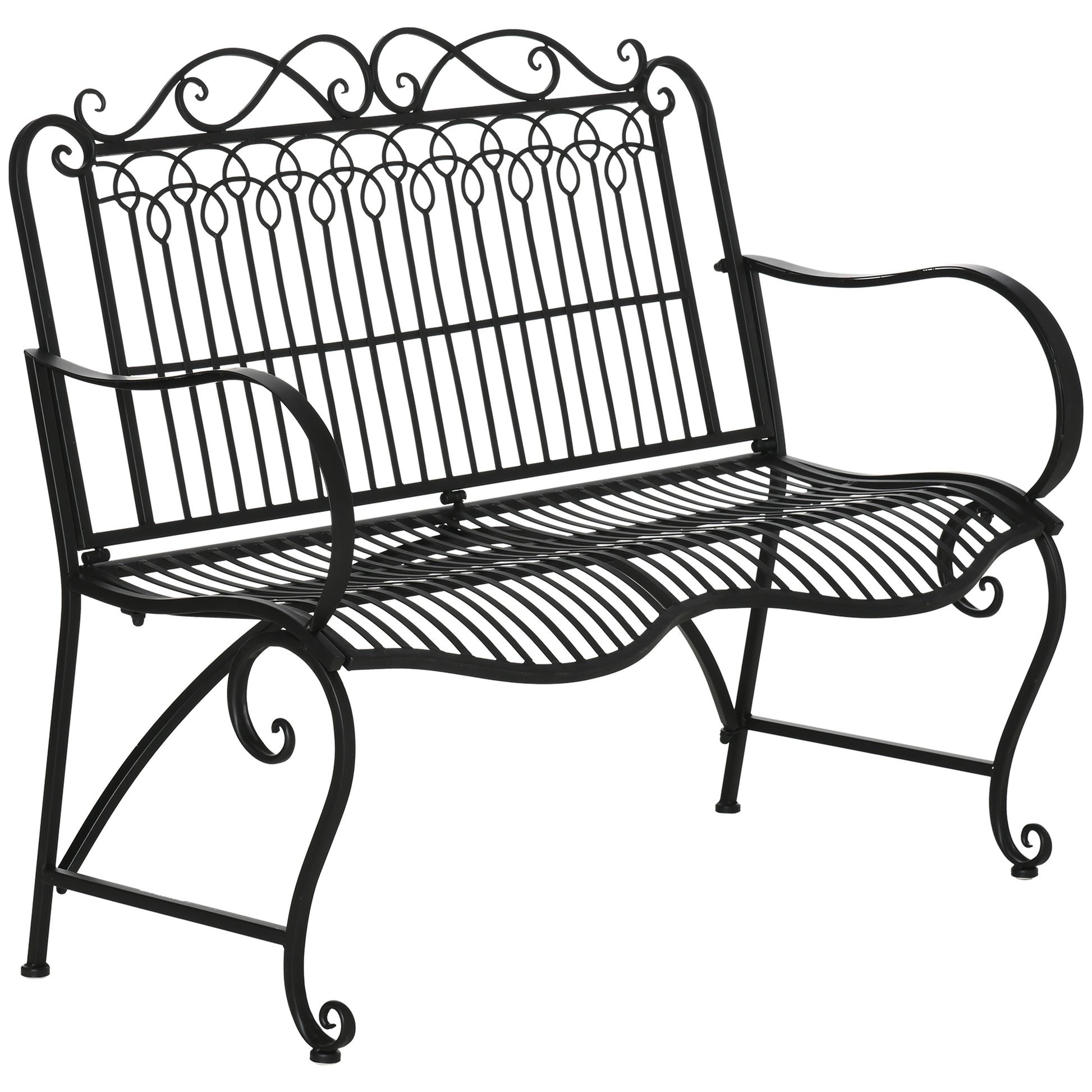 Outsunny Banco Jardín 2 Plazas 110x60x97 Cm Con Reposabrazos Carga 200 Kg Negro_0