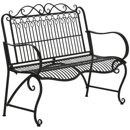 Outsunny Banco Jardín 2 Plazas 110x60x97 Cm Con Reposabrazos Carga 200 Kg Negro_0