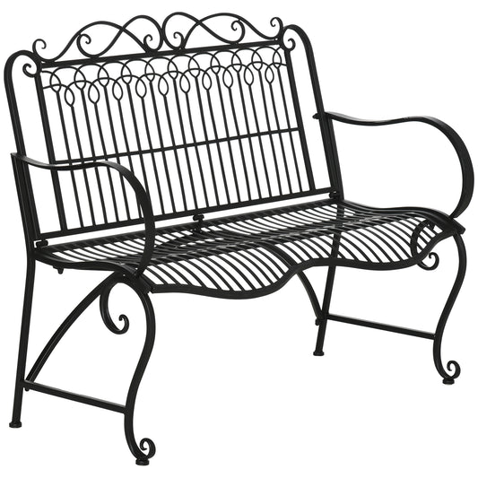 Outsunny Banco Jardín 2 Plazas 110x60x97 Cm Con Reposabrazos Carga 200 Kg Negro_0