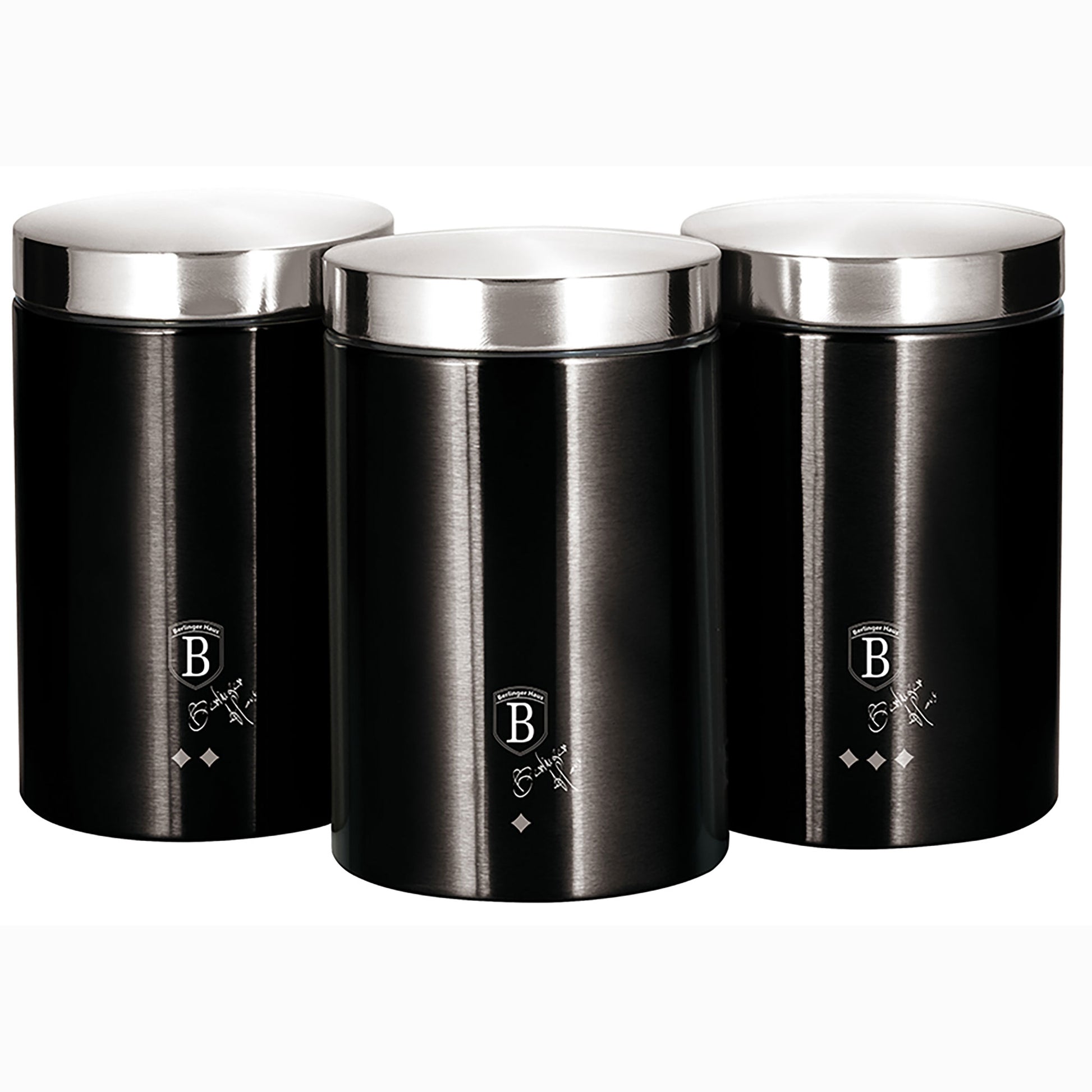 Set 3 Botes Cocina Almacenaje Acero Inoxidable, Diseño Moderno, Acero Inoxidable / Negro_0