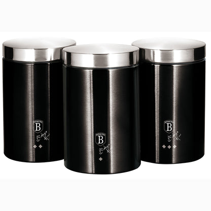 Set 3 Botes Cocina Almacenaje Acero Inoxidable, Diseño Moderno, Acero Inoxidable / Negro_0