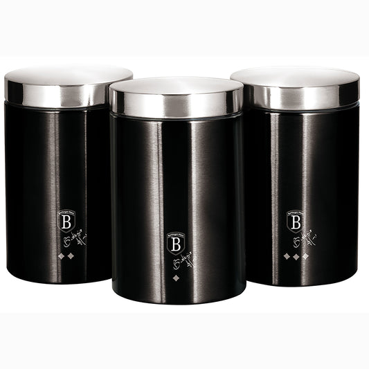 Set 3 Botes Cocina Almacenaje Acero Inoxidable, Diseño Moderno, Acero Inoxidable / Negro_0