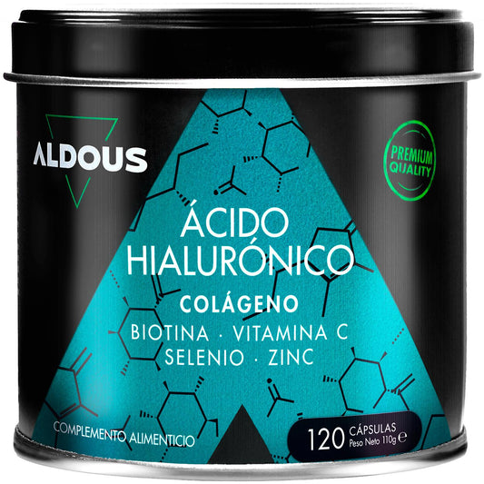 Ácido hialurónico + Colágeno, Vitamina C, Biotina, Zinc, Selenio Aldous BIO 120 cápsulas XL