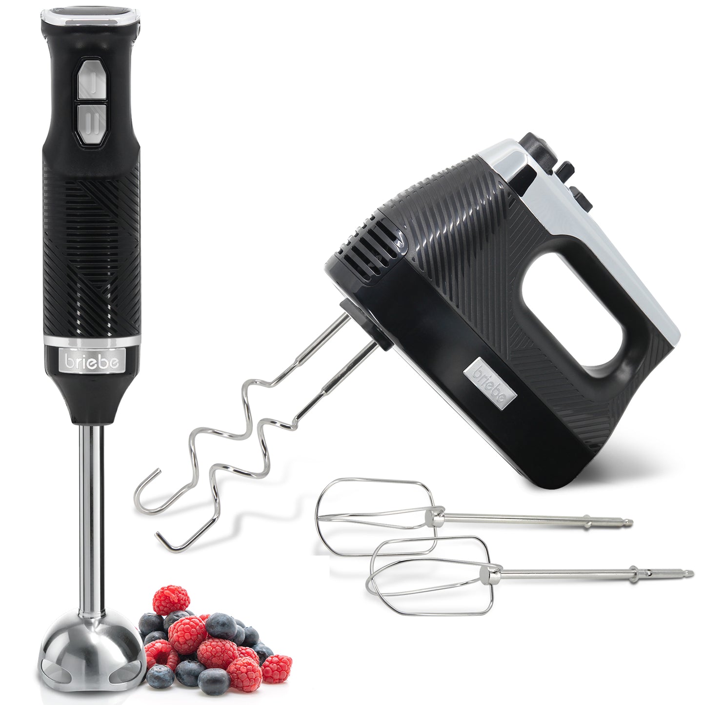 Briebe Elegance Set Batidora De Mano 2 Velocidades + Batidora Varillas Eléctrica 5 Velocidades + Turbo, Skt1187blk,negro_0