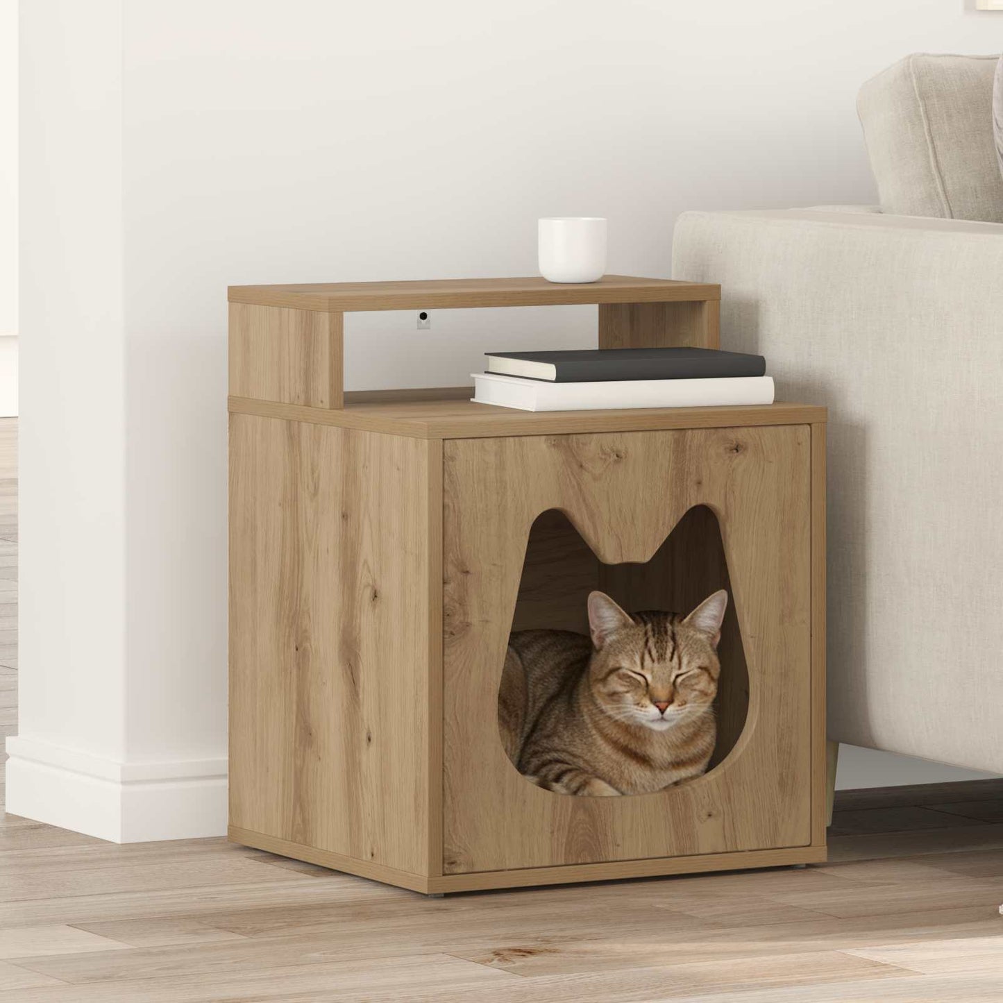 Casa Para Gatos Roble Artesanal 42,5 X 40 X 53,5 Cm_1