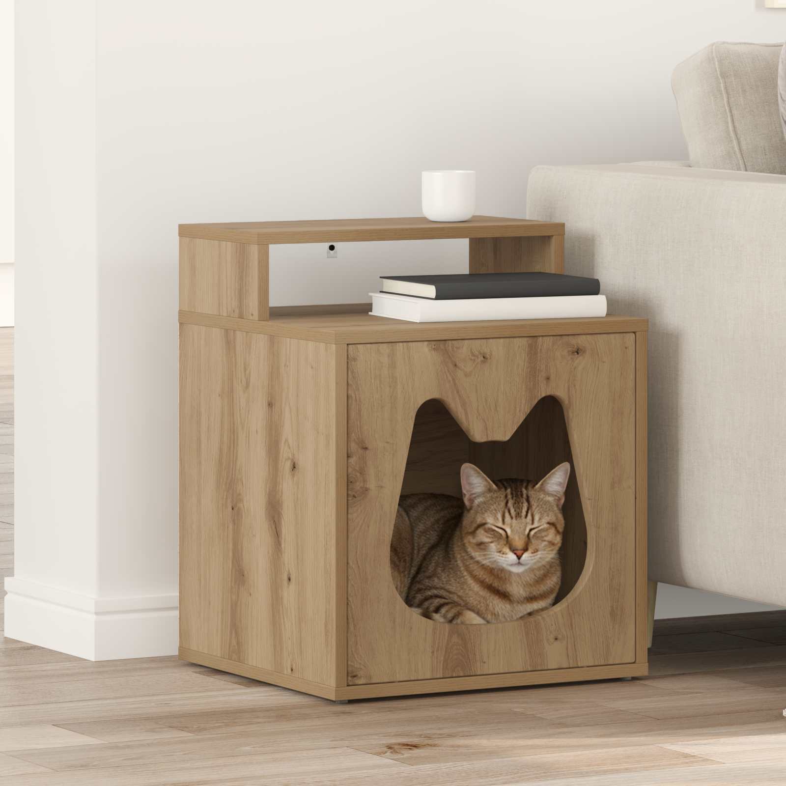 Casa Para Gatos Roble Artesanal 42,5 X 40 X 53,5 Cm_1
