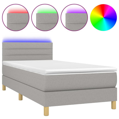 Cama Box Spring Colchón Y Luces Led Tela Gris Claro 90x200 Cm / Vetonek_0