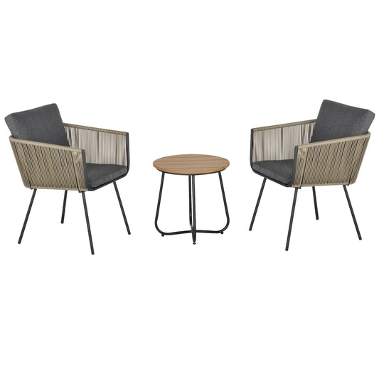 Outsunny Conjunto De Muebles De Ratán 1 Mesa Redonda Y 2 Sillas Con Cojines_0
