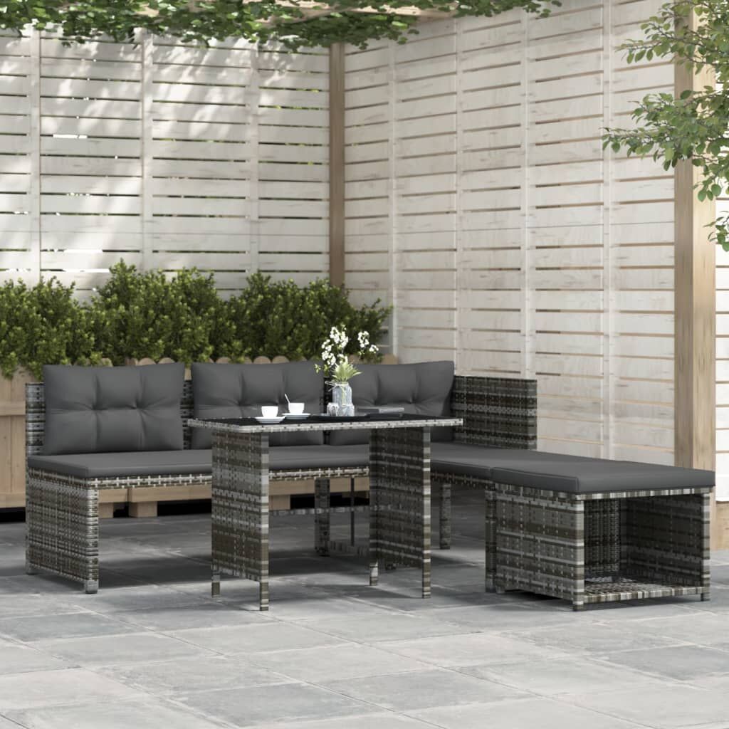 Vidaxl Juego De Comedor De Jardín 4 Piezas Con Cojines Ratán Pe Gris_1