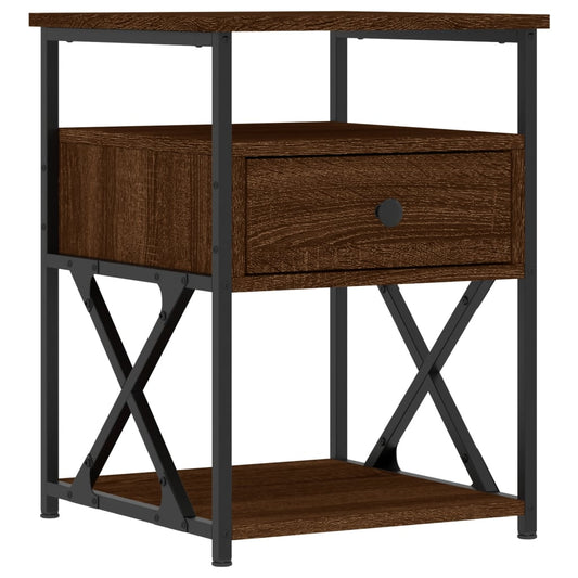 Mesita De Noche Madera De Ingeniería Marrón Roble 40x42x55 Cm_0