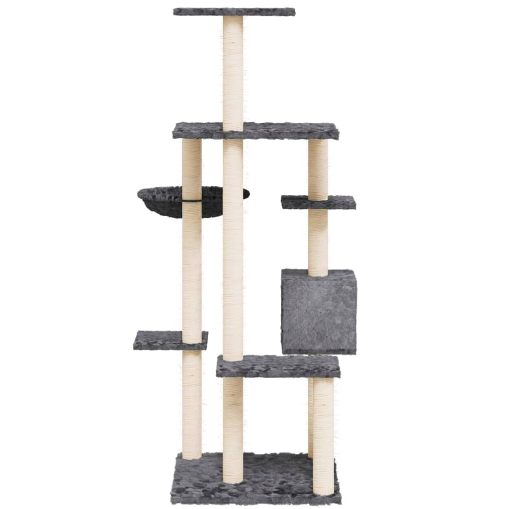 Rascador Para Gatos Con Postes De Sisal Gris Oscuro 142 Cm_3