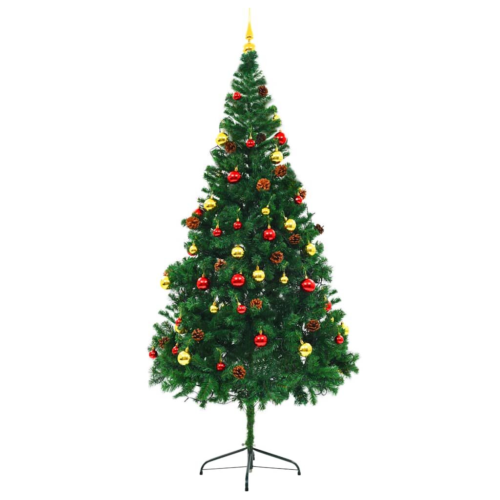 Vidaxl Árbol De Navidad Preiluminado Con Luces Y Bolas Verde 210 Cm_1