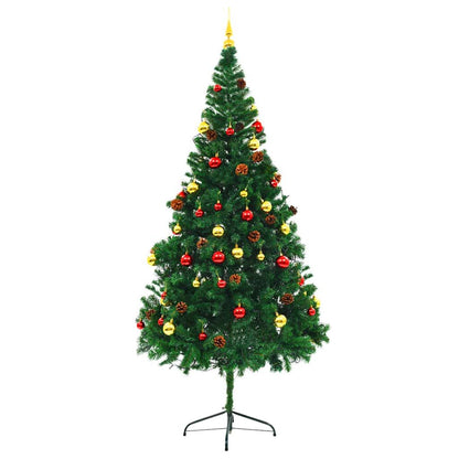 Vidaxl Árbol De Navidad Preiluminado Con Luces Y Bolas Verde 210 Cm_1