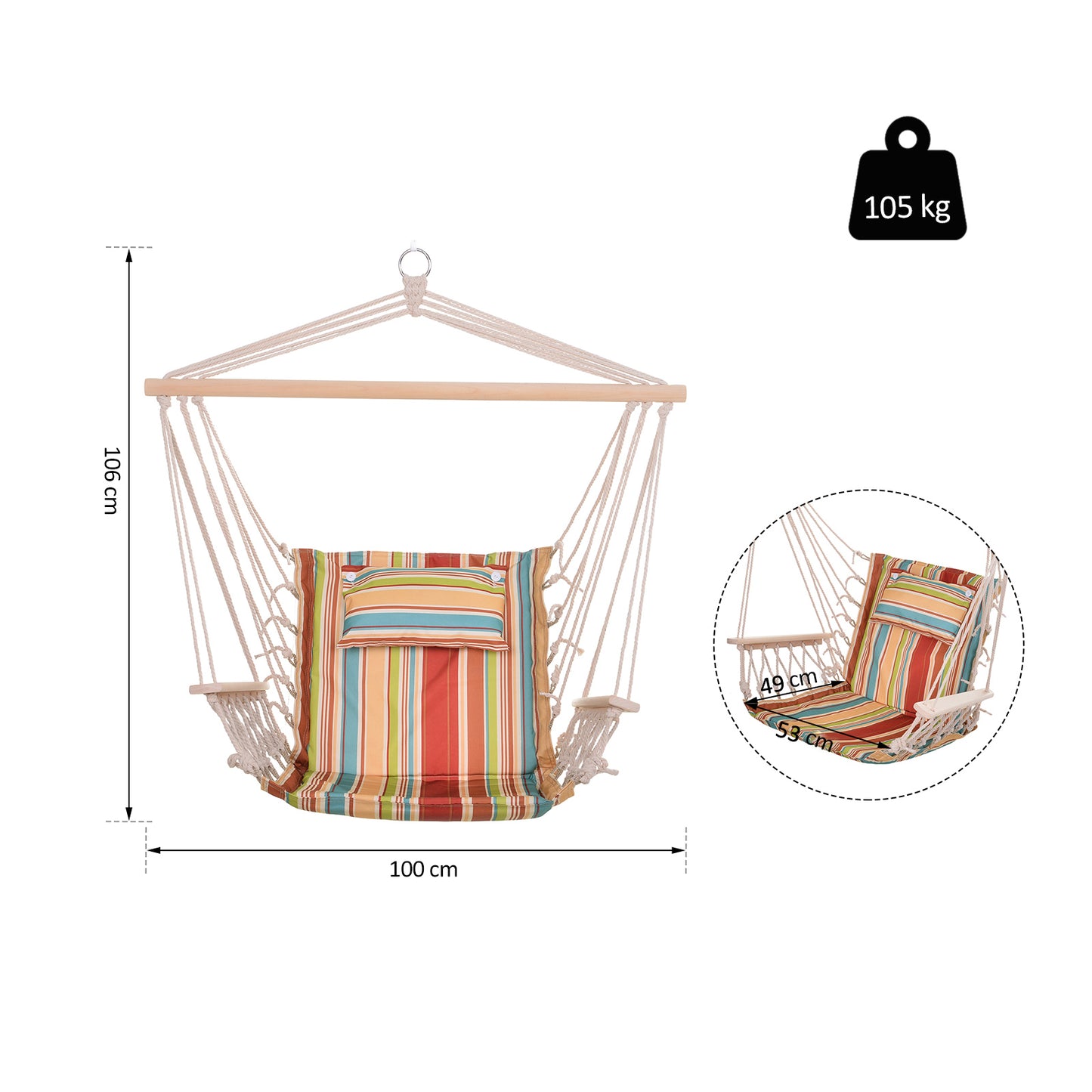 Outsunny Silla Colgante Para Exterior Interior De Rayas 100x106cm Carga 100 Kg_2
