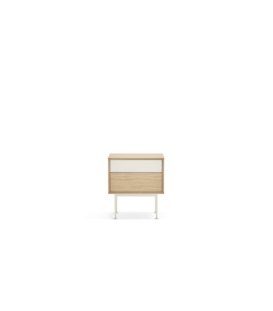 Mesita De Noche Para Dormitorio Modelo Yoko 2 Cajones Acabado Roble/crema, 35cm(ancho) 54c_0