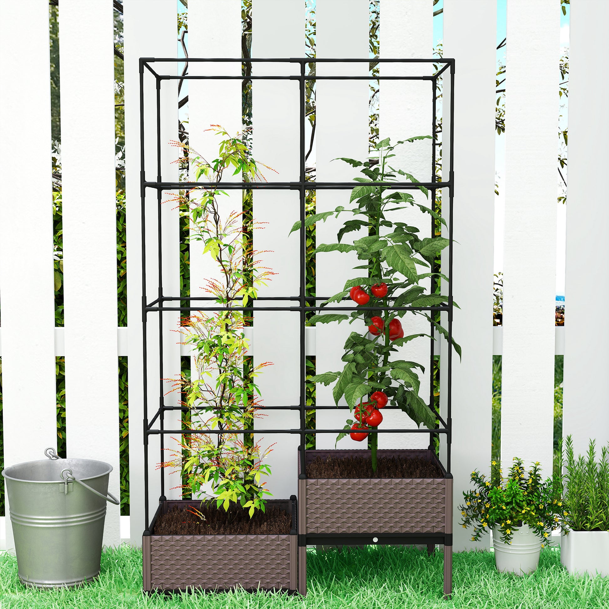Outsunny Jardinera Con Enrejado Metálico Para Plantas Trepadoras 100x50x174 Cm_4