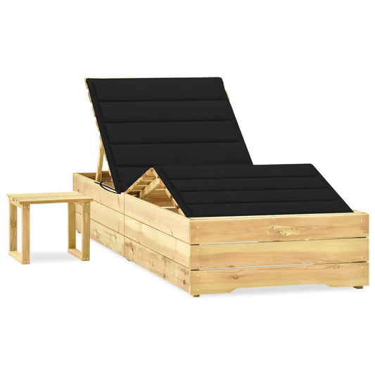Tumbona De Jardín Con Mesa Y Cojín De Madera De Pino Impregnada_0