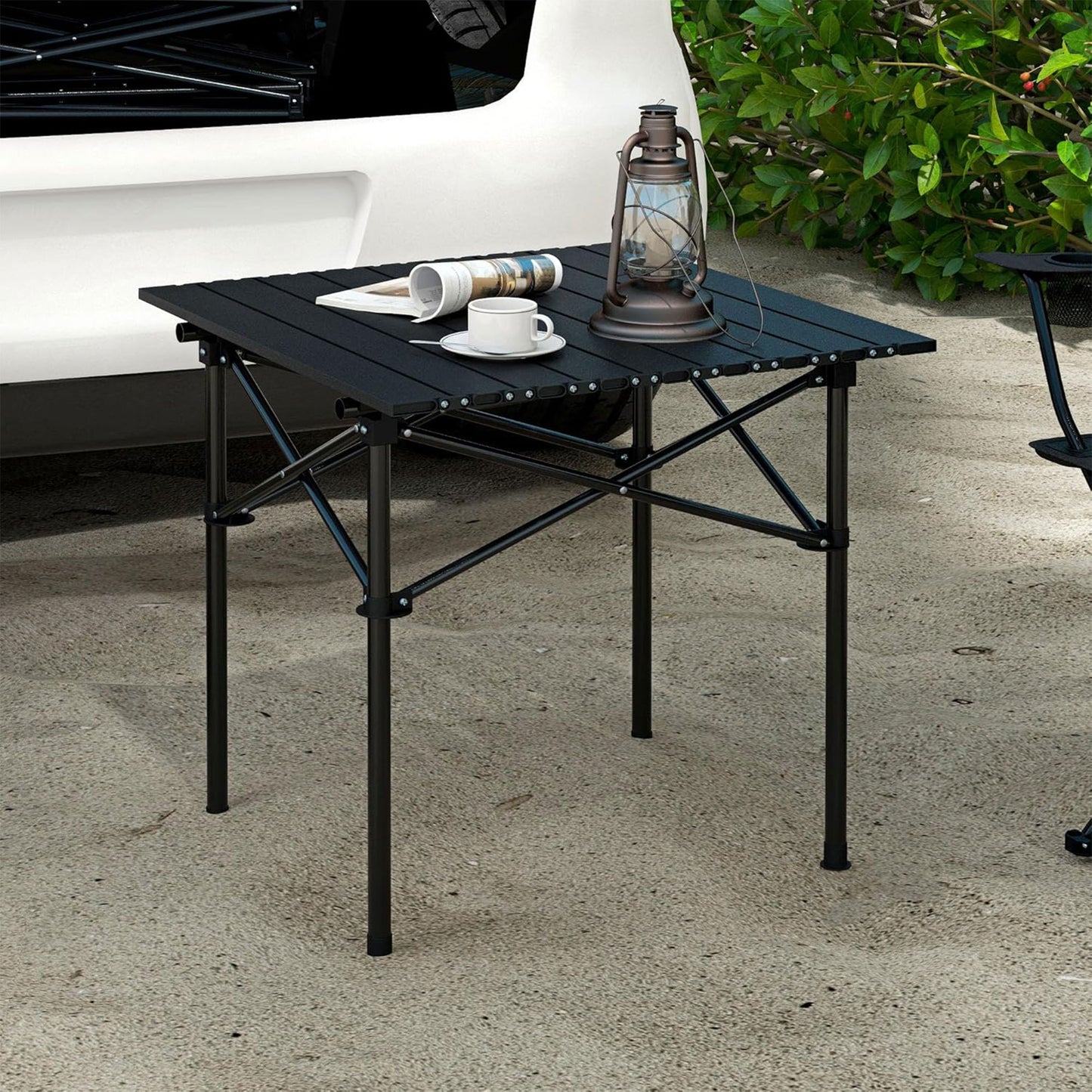 Well Home Mesa Plegable En Metal Color Negro 70x70x69cm