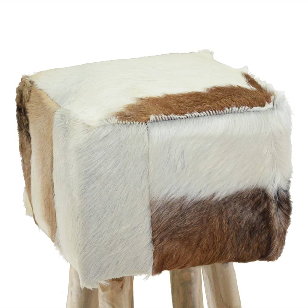 Taburete De Cocina De Cuero Auténtico Y Madera De Teca Maciza_4