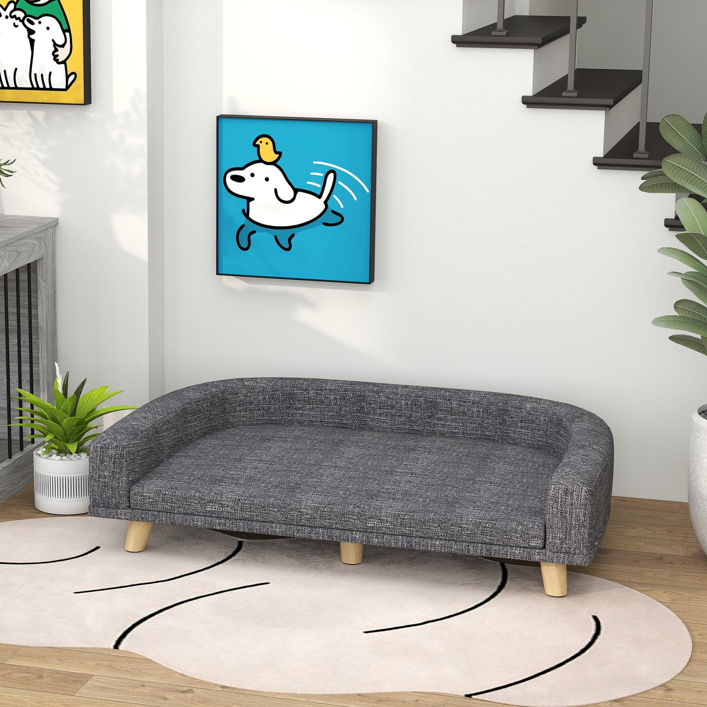 Pawhut Sofá Para Perros Grandes Con Cojín Lavable 98x67x25 Cm Gris Oscuro_1