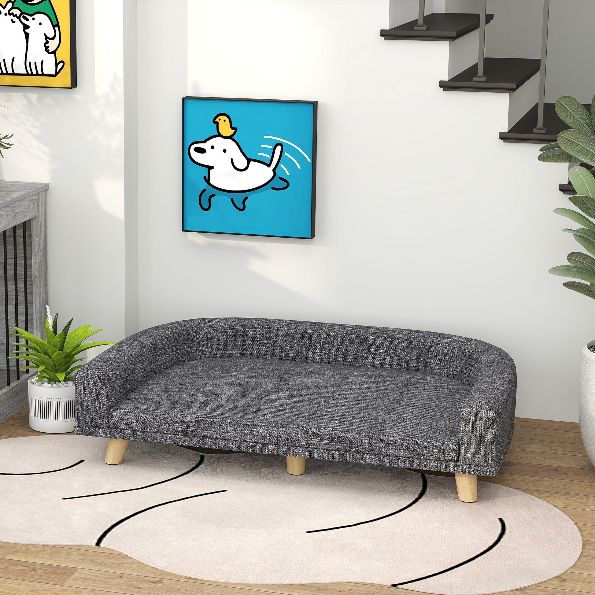 Pawhut Sofá Para Perros Grandes Con Cojín Lavable 98x67x25 Cm Gris Oscuro_1