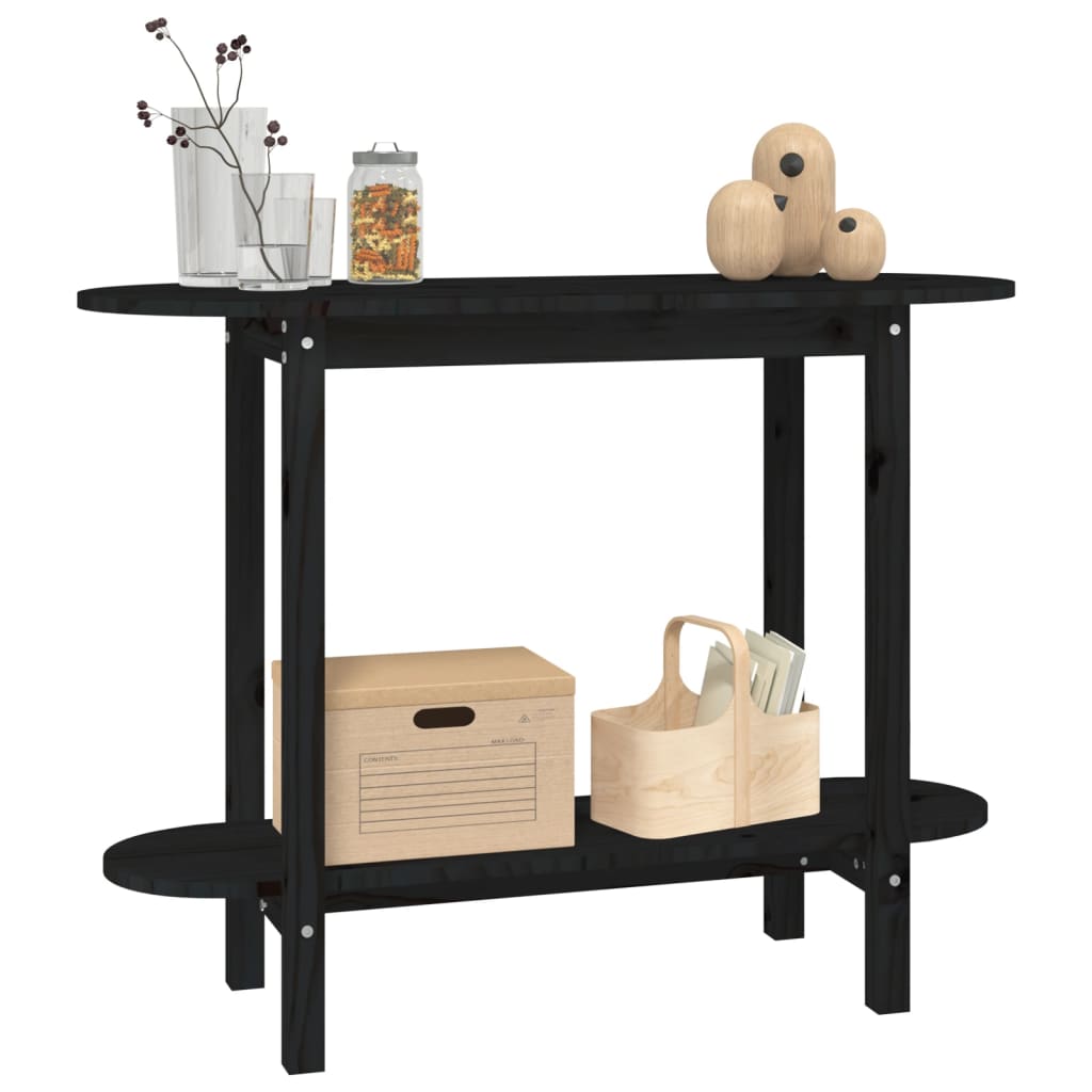 Mesa Consola Madera Maciza De Pino Negro 110x40x80 Cm_2
