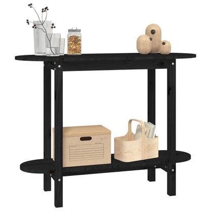 Mesa Consola Madera Maciza De Pino Negro 110x40x80 Cm_2