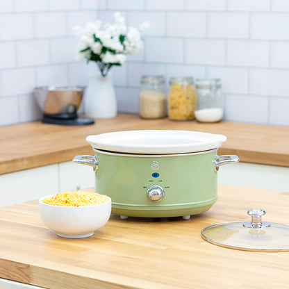Swan Retro Olla Cocción Lenta, 3,5l, Recipiente Extraíble Antiadherente Cerámica Libre Pfoa, Vintage, Sf17021gneu, Verde_2