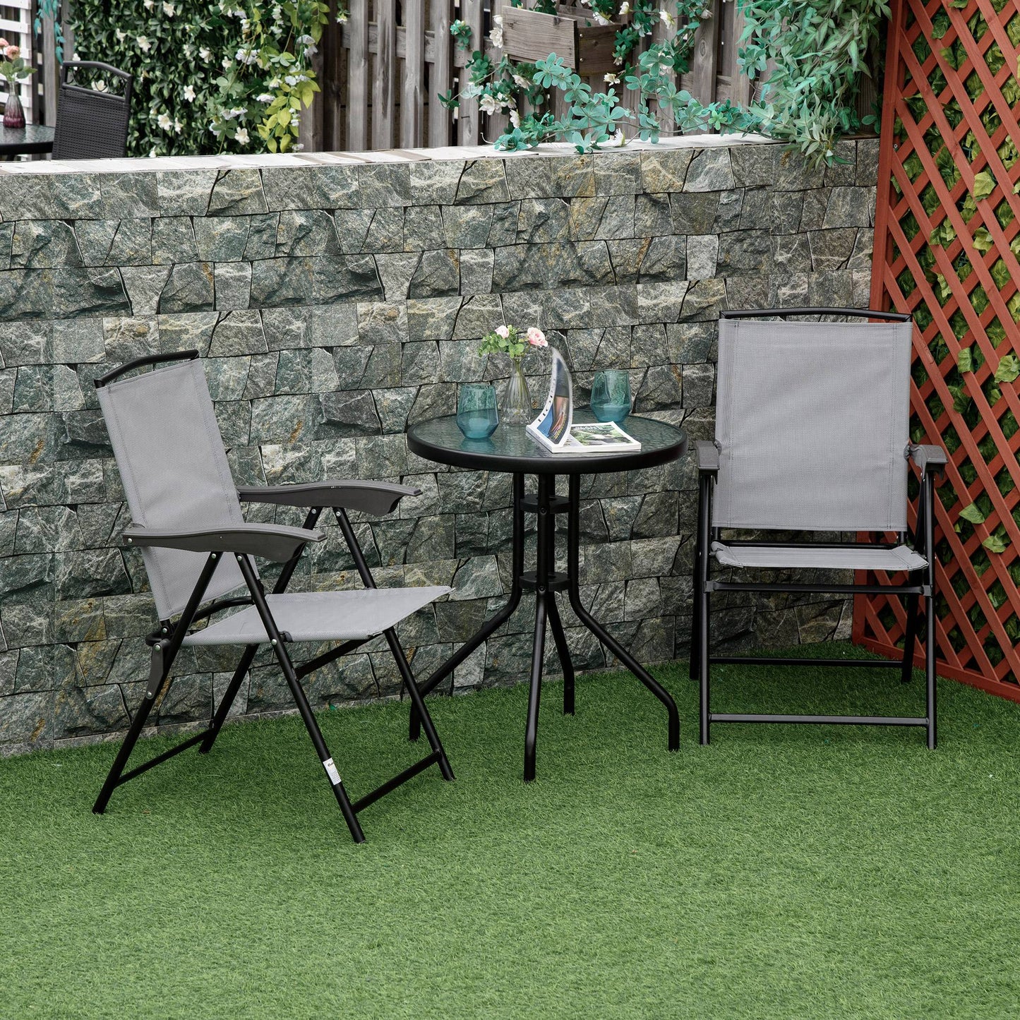 Outsunny Mesa De Jardín Redonda Con Vidrio Templado Marco Metal Ø60x70 Cm Negro_1