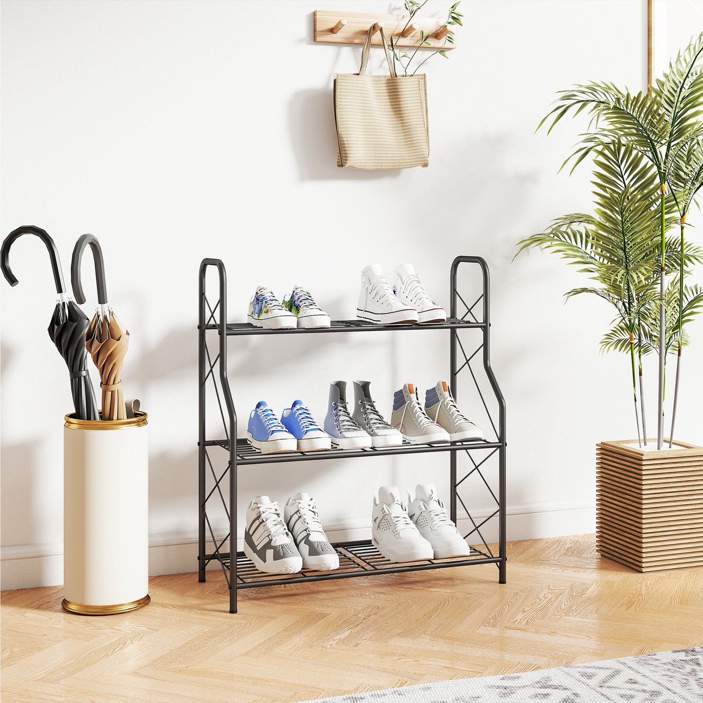 Outsunny Soporte Para Plantas De 3 Niveles De Metal 69x28,5x78 Cm Negro_4
