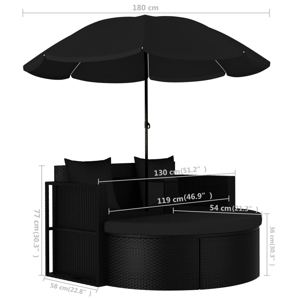 Vidaxl Cama De Jardín Con Sombrilla Ratán Sintético Negro_2