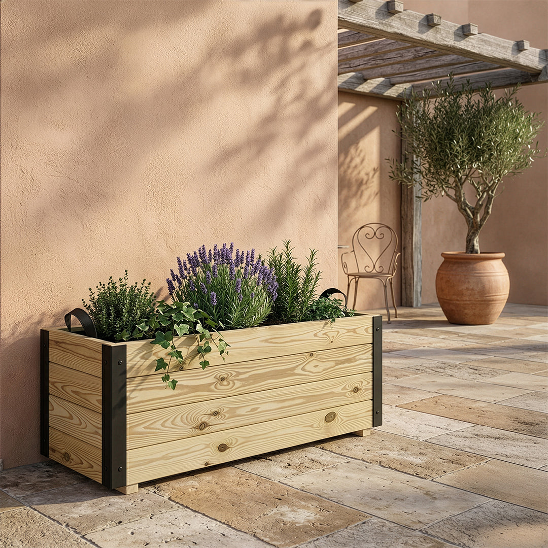 Jardinera De Madera Con Refuerzo De Aluminio 100x40x40 Cm Ghio Al Hortalia_1