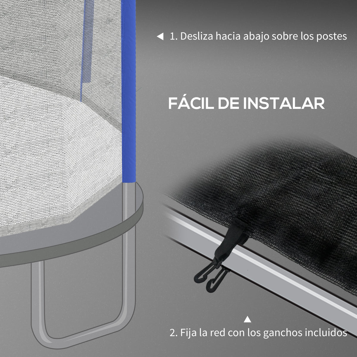 Sportnow Red De Seguridad Para Cama Elástica Ø244 Cm Para 6 Postes Rectos Azul_5