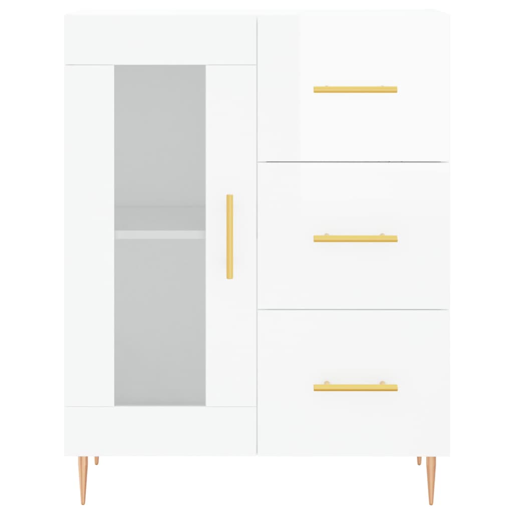 Aparador Alto Madera Contrachapada Blanco Brillo 69,5x34x180 Cm_5