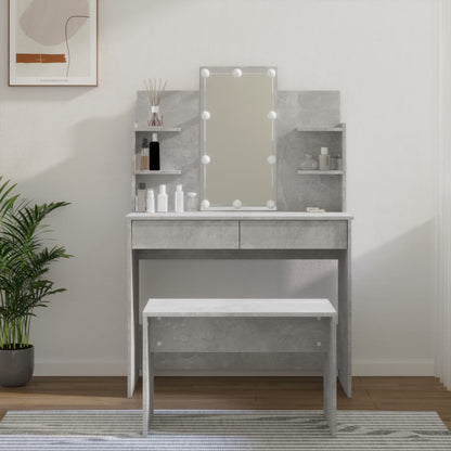 Juego De Tocador Con Led Madera Contrachapada Gris Hormigón_0