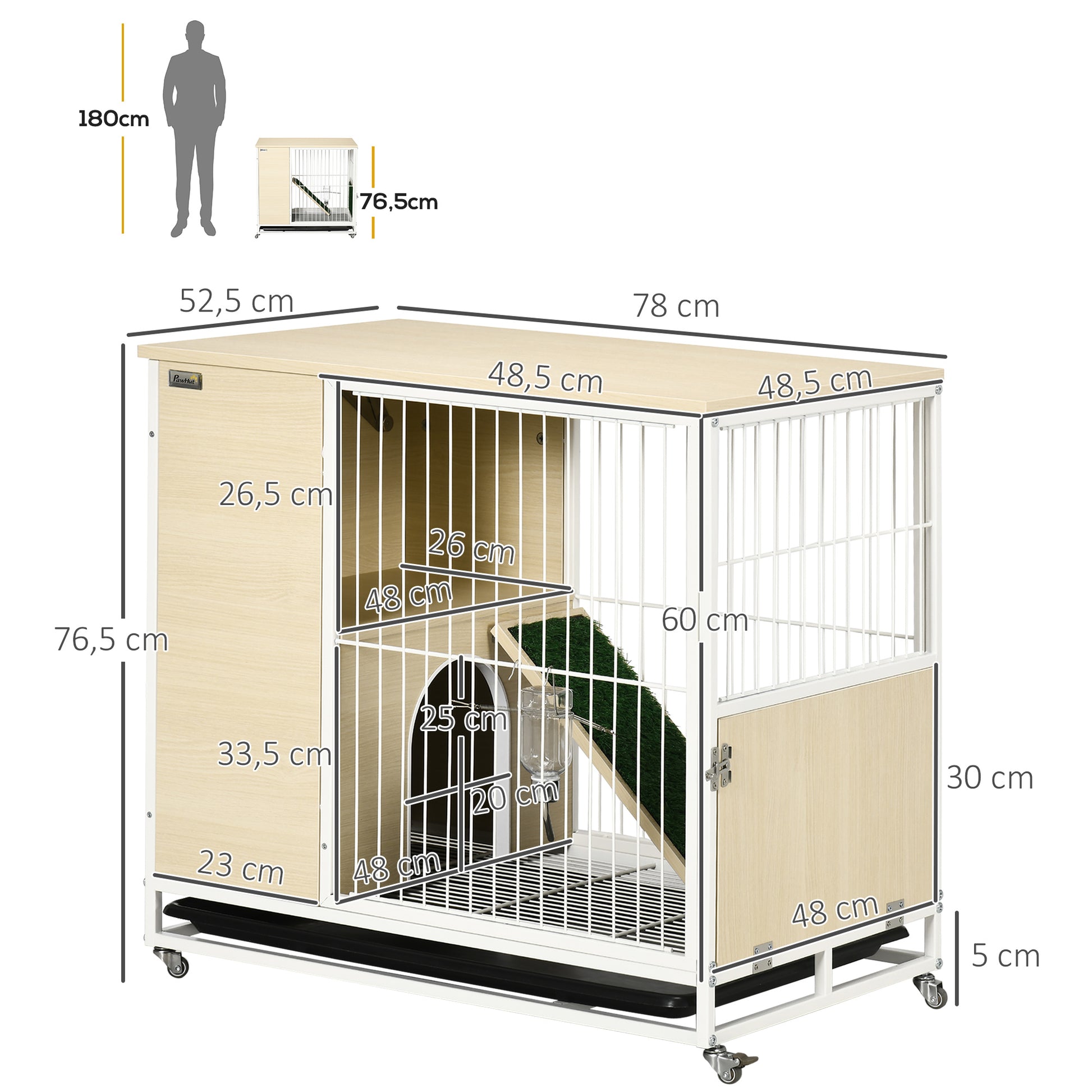 Pawhut Conejera De Madera Con Ruedas 78x52,5x76,5 Cm Techo Abrible Corral Acero_2