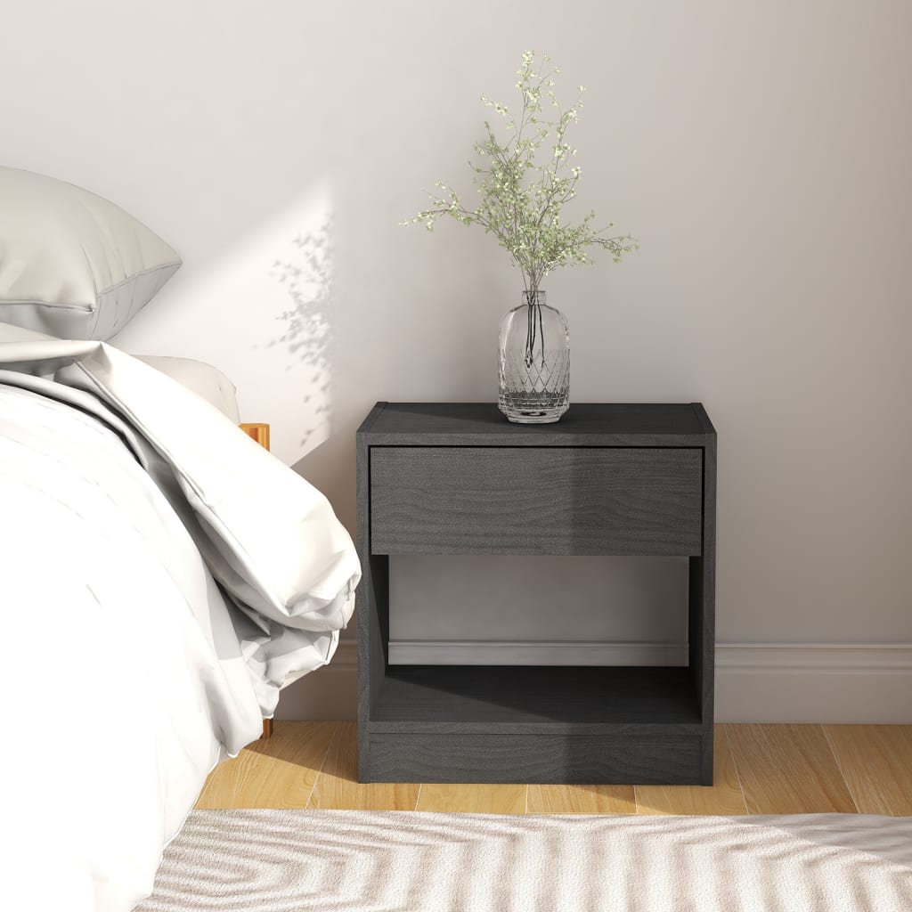 Mesitas De Noche 2 Uds Madera Maciza De Pino Gris 40x31x40 Cm_1